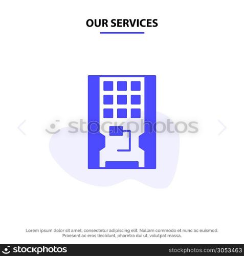 Our Services Disk, Drive, Hardware, Solid, Ssd Solid Glyph Icon Web card Template