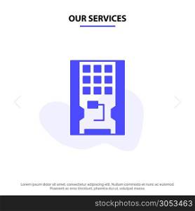 Our Services Disk, Drive, Hardware, Solid, Ssd Solid Glyph Icon Web card Template