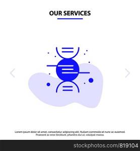 Our Services Dna, Research, Science Solid Glyph Icon Web card Template