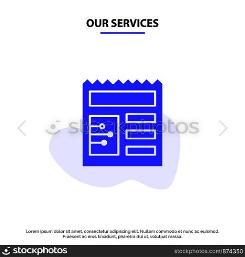 Our Services Document, Basic, Ui Solid Glyph Icon Web card Template