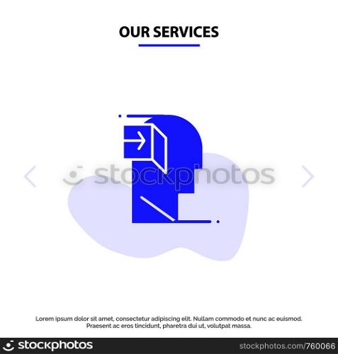 Our Services Door, Human, Inner, Mind, Minded Solid Glyph Icon Web card Template