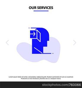 Our Services Door, Human, Inner, Mind, Minded Solid Glyph Icon Web card Template