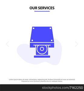 Our Services Dvd, CDROM, Data Storage, Disk, Rom Solid Glyph Icon Web card Template