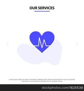 Our Services Ecg, Heart, Heartbeat, Pulse Solid Glyph Icon Web card Template