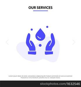 Our Services Ecology, Environment, Nature Solid Glyph Icon Web card Template