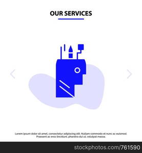Our Services Education, Pen, Head, School Solid Glyph Icon Web card Template