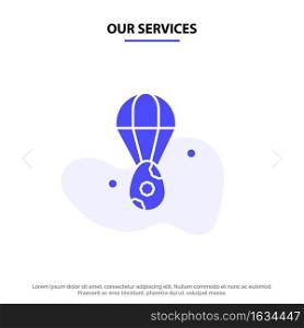Our Services Egg, Ear, Balloon, Easter Solid Glyph Icon Web card Template