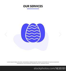 Our Services Egg, Easter, Rabbit, Nature Solid Glyph Icon Web card Template