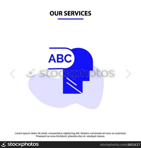 Our Services Elementary, Knowledge, Head Solid Glyph Icon Web card Template