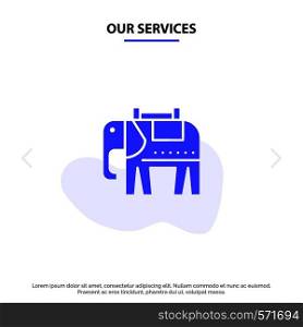 Our Services Elephant, American, Usa Solid Glyph Icon Web card Template