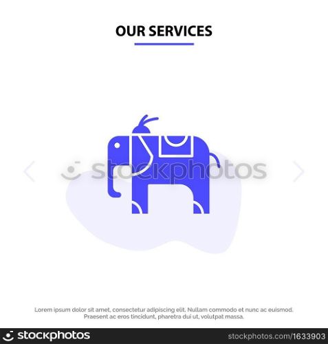 Our Services Elephant, Animal Solid Glyph Icon Web card Template