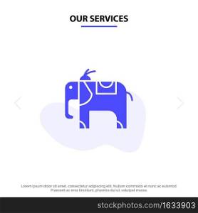 Our Services Elephant, Animal Solid Glyph Icon Web card Template