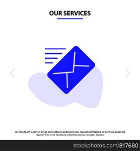 Our Services Email, Mail, Message, Sent Solid Glyph Icon Web card Template