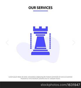 Our Services Entertainment, Games, King, Sports Solid Glyph Icon Web card Template