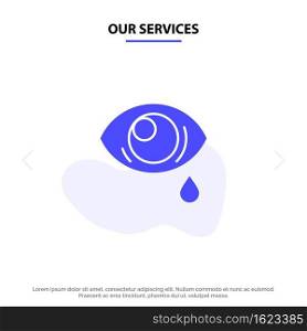 Our Services Eye, Droop, Eye, Sad Solid Glyph Icon Web card Template