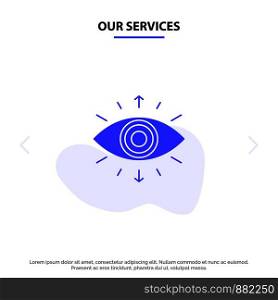 Our Services Eye, Symbol, Secret Society, Member, Solid Glyph Icon Web card Template