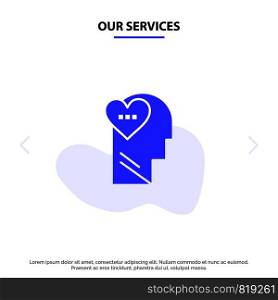 Our Services Feelings, Love, Mind, Head Solid Glyph Icon Web card Template