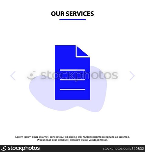 Our Services File, Data, User, Interface Solid Glyph Icon Web card Template