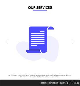 Our Services File, Text, American, Usa Solid Glyph Icon Web card Template
