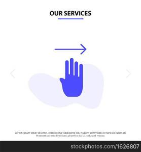 Our Services Finger, Four, Gesture, Right Solid Glyph Icon Web card Template
