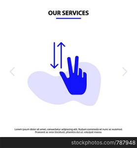 Our Services Finger, Gestures, Two, Up, Down Solid Glyph Icon Web card Template