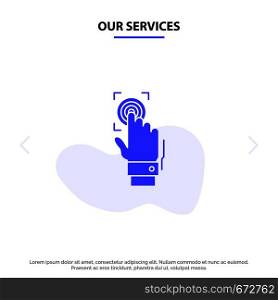 Our Services Fingerprint, Identity, Recognition, Scan, Scanner, Scanning Solid Glyph Icon Web card Template