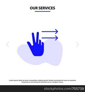 Our Services Fingers, Gesture, Right Solid Glyph Icon Web card Template