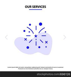 Our Services Firework, Fire, American, Usa Solid Glyph Icon Web card Template