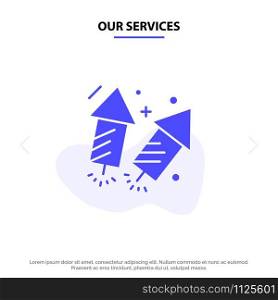 Our Services Firework, Love, Wedding, Fire Solid Glyph Icon Web card Template