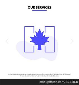 Our Services Flag, Autumn, Canada, Leaf Solid Glyph Icon Web card Template