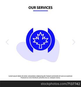 Our Services Flag, Leaf, Tree Solid Glyph Icon Web card Template