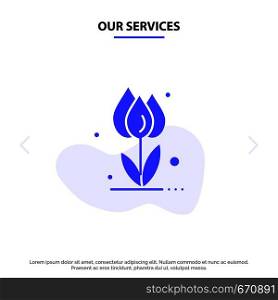 Our Services Flora, Floral, Flower, Nature, Rose Solid Glyph Icon Web card Template