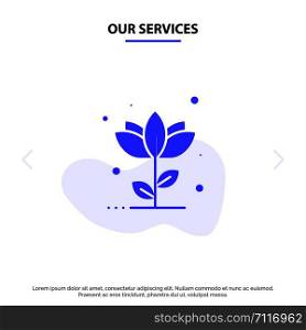 Our Services Flora, Floral, Flower, Nature, Rose Solid Glyph Icon Web card Template