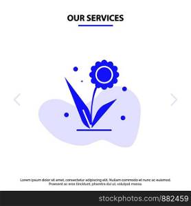 Our Services Flora, Floral, Flower, Nature, Spring Solid Glyph Icon Web card Template