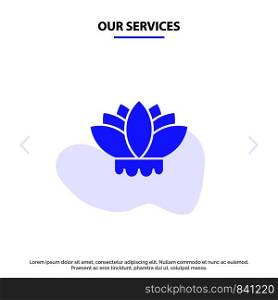 Our Services Flower, China, Chinese Solid Glyph Icon Web card Template