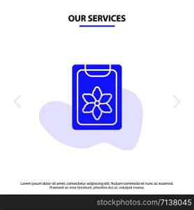 Our Services Flower, Clipboard, Spring, Clip Solid Glyph Icon Web card Template