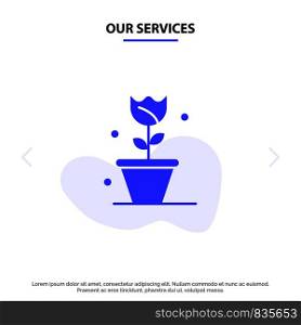 Our Services Flower, Floral, Nature, Spring Solid Glyph Icon Web card Template
