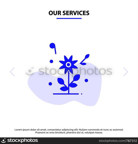 Our Services Flower, Love, Heart, Wedding Solid Glyph Icon Web card Template