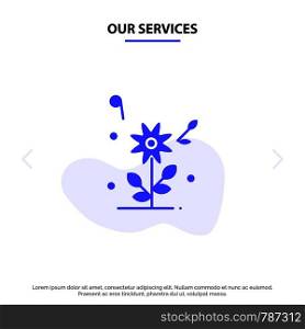 Our Services Flower, Love, Heart, Wedding Solid Glyph Icon Web card Template