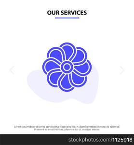 Our Services Flower, Nature, Plant, Spring Solid Glyph Icon Web card Template