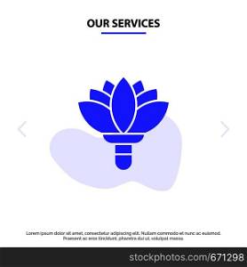 Our Services Flower, Plant, Rose, Spring Solid Glyph Icon Web card Template