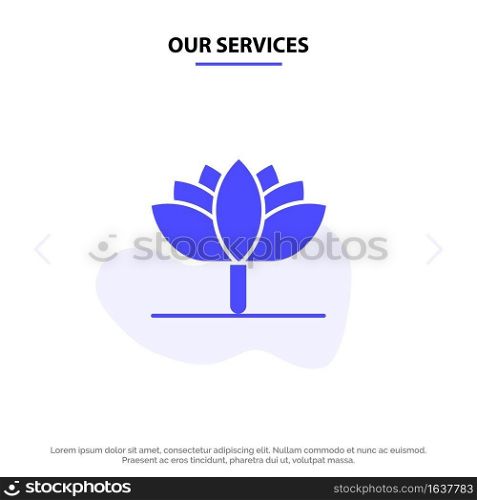Our Services Flower, Spring Flower, Tulip Solid Glyph Icon Web card Template