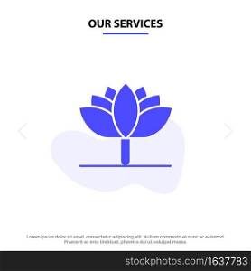 Our Services Flower, Spring Flower, Tulip Solid Glyph Icon Web card Template