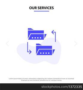 Our Services Folder, Document, File, File Sharing, Sharing Solid Glyph Icon Web card Template