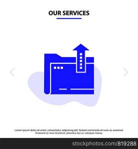 Our Services Folder, Document, File, Storage Solid Glyph Icon Web card Template