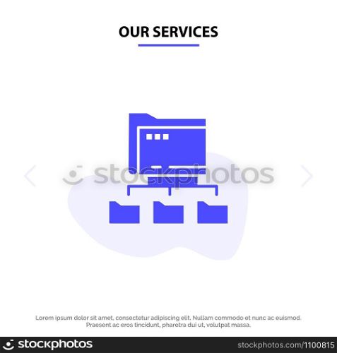 Our Services Folder, Folders, Network, Computing Solid Glyph Icon Web card Template