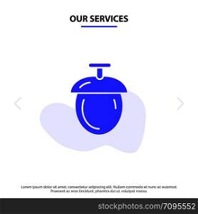 Our Services Forest, Nuts, Seeds Solid Glyph Icon Web card Template
