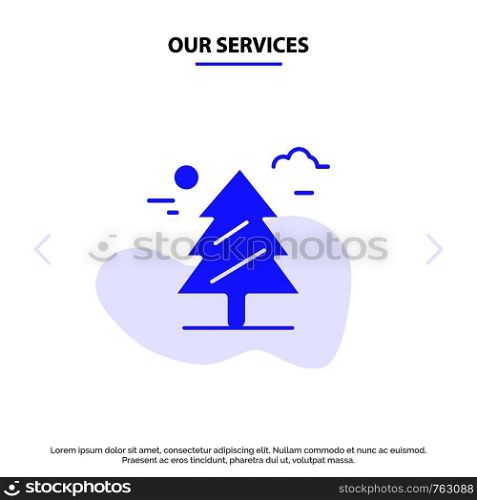 Our Services Forest, Tree, Weald, Canada Solid Glyph Icon Web card Template