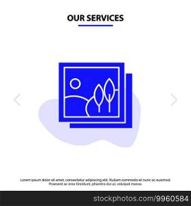 Our Services Frame, Gallery, Image, Picture Solid Glyph Icon Web card Template