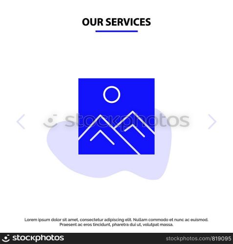 Our Services Frame, Picture, Image, Education Solid Glyph Icon Web card Template
